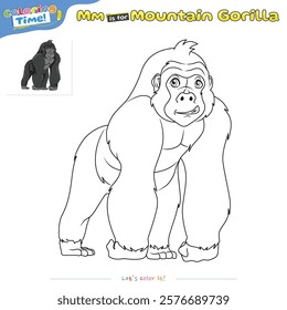 Coloring pages and learning the alphabet with Mountain Gorilla cartoons. Coloring page for kids. Educational game for children. fun activities for children to play and learn.