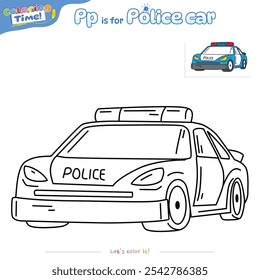 Coloring pages and learning the alphabet police car. Educational game for children. fun activities for children to play and learn.