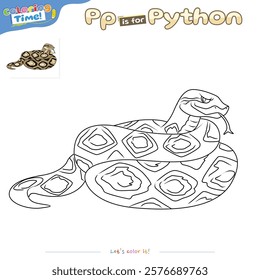 Coloring pages and learning the alphabet with Snake Python cartoons. coloring page for kids. Educational game for children. fun activities for children to play and learn.