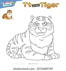 Coloring pages and learning the alphabet with Tiger cartoons. Coloring page for kids. Educational game for children. fun activities for children to play and learn.