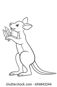 Coloring pages. Little cute baby kangaroo stands and smiles.
