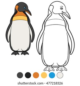 Coloring pages. Little cute penguin stands and smiles.