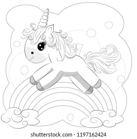 Coloring pages. Little cute pony and rainbow