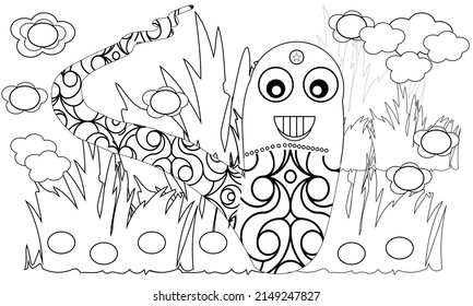 Coloring pages. Little cute viper stands and smiles.