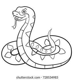 Coloring pages. Little cute viper stands and smiles.