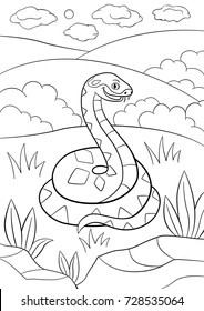 Coloring pages. Little cute viper stands and smiles.