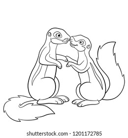 Coloring pages. Little cute xeruses look at each other.