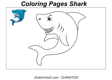 Coloring pages. Marine wild animals. liittle cute baby shark underwater. illustration in a cartoon style for a coloring book