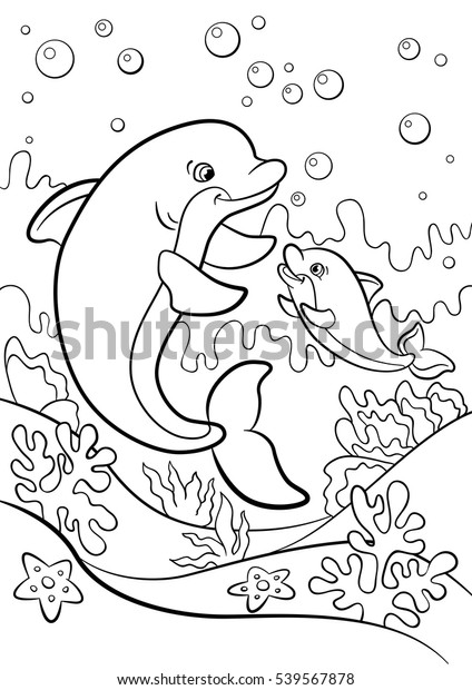 Coloring Pages Marine Wild Animals Mother Stock Vector Royalty Free