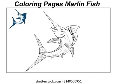Coloring pages marlin fish underwater. illustration in a cartoon style for a coloring book