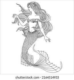 Coloring Pages Mermaid Line Art Design Stock Vector (Royalty Free ...