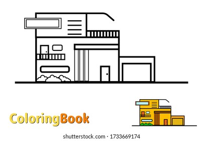 Vektor Stok Coloring Pages Modern House Vector Eps10 (Tanpa Royalti ...