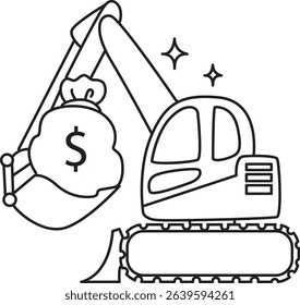 Coloring pages of money and finance collection. 
excavator bought a buck of money
