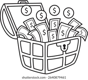 Coloring pages of money and finance collection. 
outline a lot of money in the treasure

