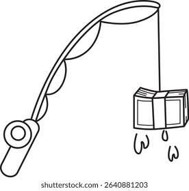 Coloring pages of money and finance collection. outline of fishing a lot of money
