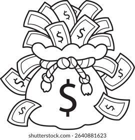 Coloring pages of money and finance collection. outline of sack of money
