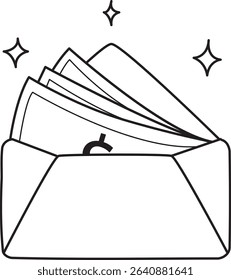 Coloring pages of money and finance collection. a lot of money in the envelope
