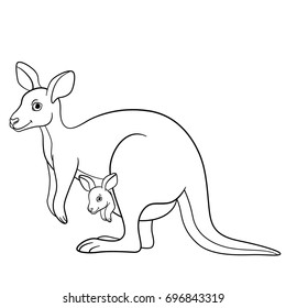 Coloring Pages Mother Kangaroo Her Little Stock Vector (Royalty Free ...