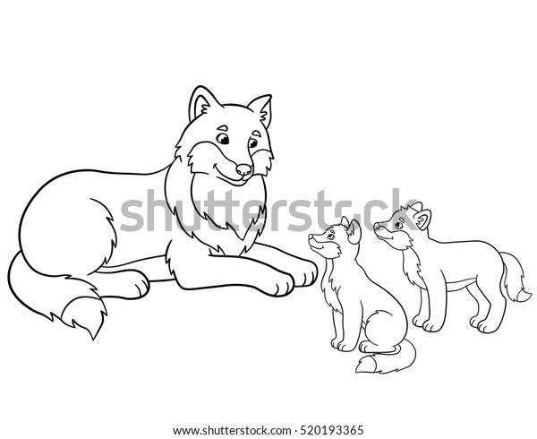 coloring pages mother wolf her little stock vector royalty