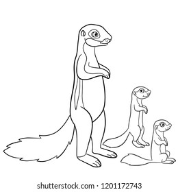 Coloring pages. Mother xerus with her little cute babies.