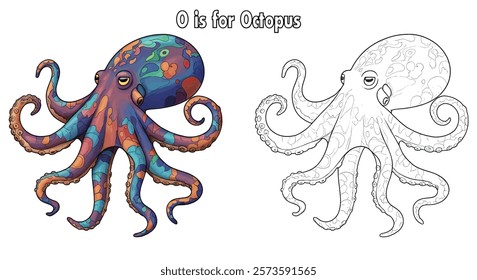 Coloring Pages of Octopus and Letter O is for Octopus.