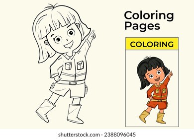Coloring pages Outline Cute children are jumping happily. flat design style minimal vector