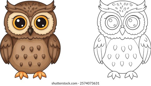 Coloring Pages of an Owl With Big Eyes and a Brown Body.