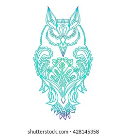 Coloring pages owl high detailed isolated on white background. Vector illustration of color sketch with figured pattern.