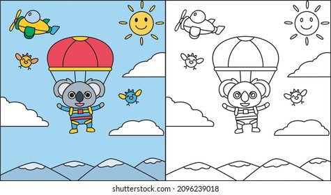  coloring pages of panda play parachute
