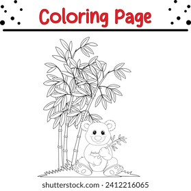 Coloring pages panda sitting eating bamboo