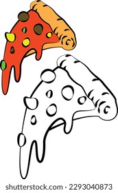 coloring pages, pizza with topping illustration for coloring book and many more