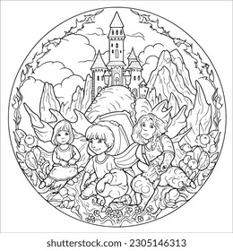  coloring pages to print for adults, a drawing of a castle and other things for coloring, in the style of monstrous surrealism, playful cartoonish illustrations, highly detail