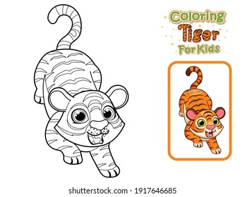 Coloring Pages and Printables Cute Cartoon Tiger. Crafts and Worksheets for kid. Vector Illustration Cartoon Animal Characters