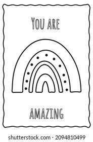 Coloring Pages Rainbow Motivational Bohemian Illustration Hand Drawn Drawing Doodle Printable Vector 