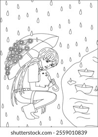 Coloring pages rainy day vector