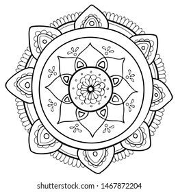 Coloring pages round black and white hand drawn mandala
