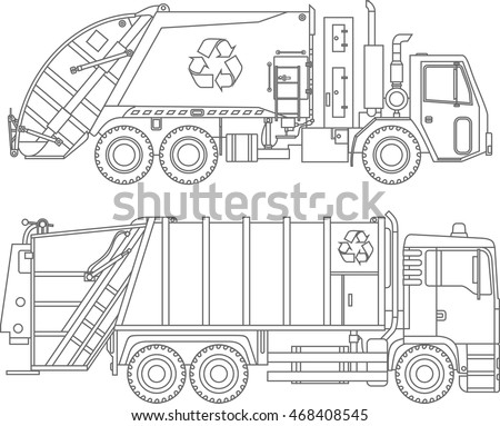 Coloring Pages Set Of Different Kind Garbage Trucks Flat Linear Icons Isolated On White Background