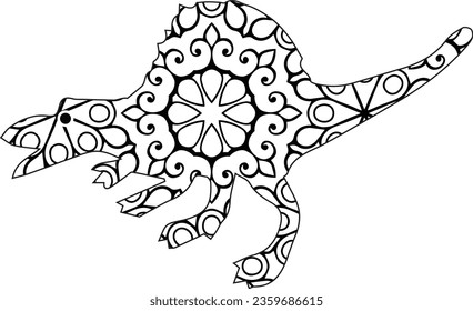 Coloring pages set with fantasy floral dinosaurs,oloring pages set with fantasy floral dinosaurs. Tyrannosaurus T-rex and triceratops with flowers.