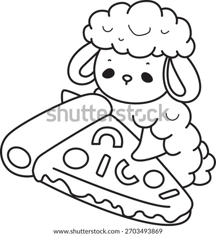 Coloring pages of sheep hand drawn emotes icon. Baby sheep illustration activites. Cute sheep bring a pizza