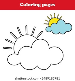 Coloring Pages sun and sky Printable Coloring book Outline black and white.