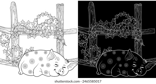 Coloring Pages. Three little pigs, Fairy tale. Coloring book. Page one. Coloring page. Illustration for children. Cute and funny cartoon characters
