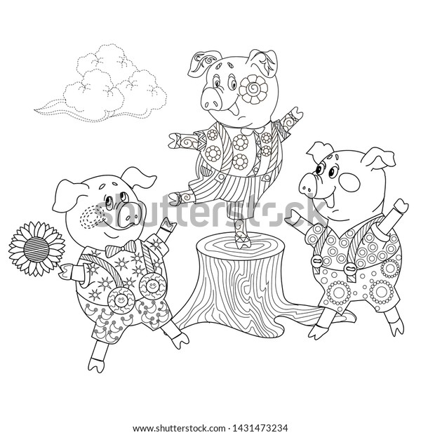 coloring pages three little pigs fairy stock vector royalty