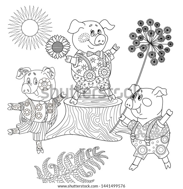 coloring pages three little pigs fairy stock vector royalty