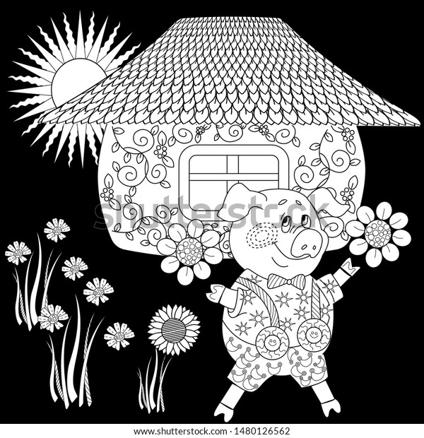 Download Coloring Pages Three Little Pigs Page Stock Vector Royalty Free 1480126562