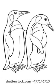 Coloring pages. Two little cute penguins and smile.