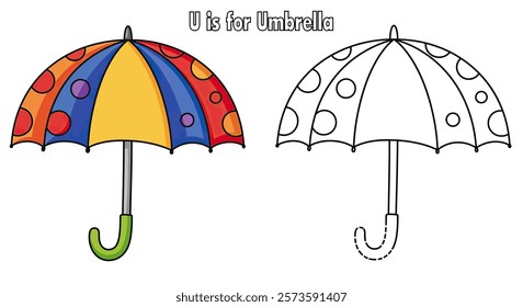 Coloring Pages of Umbrellas With Dots and letter U is for Umberlla.