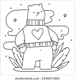 Colorir páginas. Animais selvagens. Urso bonito fica e sorri. Livro de colorir para crianças. Coleção de animais da floresta. Colorir páginas. Animais selvagens. Urso bonitinho e pequeno bebê bonito urso.102