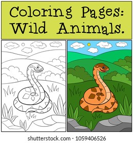Coloring Pages: Wild Animals. Little cute viper stands and smiles.