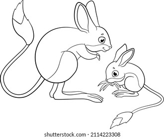 Coloring pages wild animals. Mother jerboa with her little cute baby.