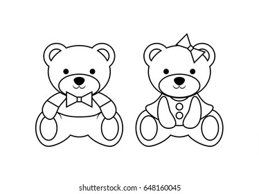 Coloring pages, Wild animals outline, Cute bear doll, vector illustration